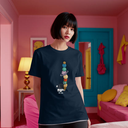 Astronaut & Planets – Unisex Black Oversized Tee for Space Dreamers
