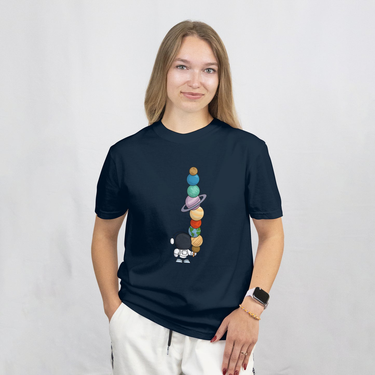 Astronaut & Planets – Unisex Black Oversized Tee for Space Dreamers